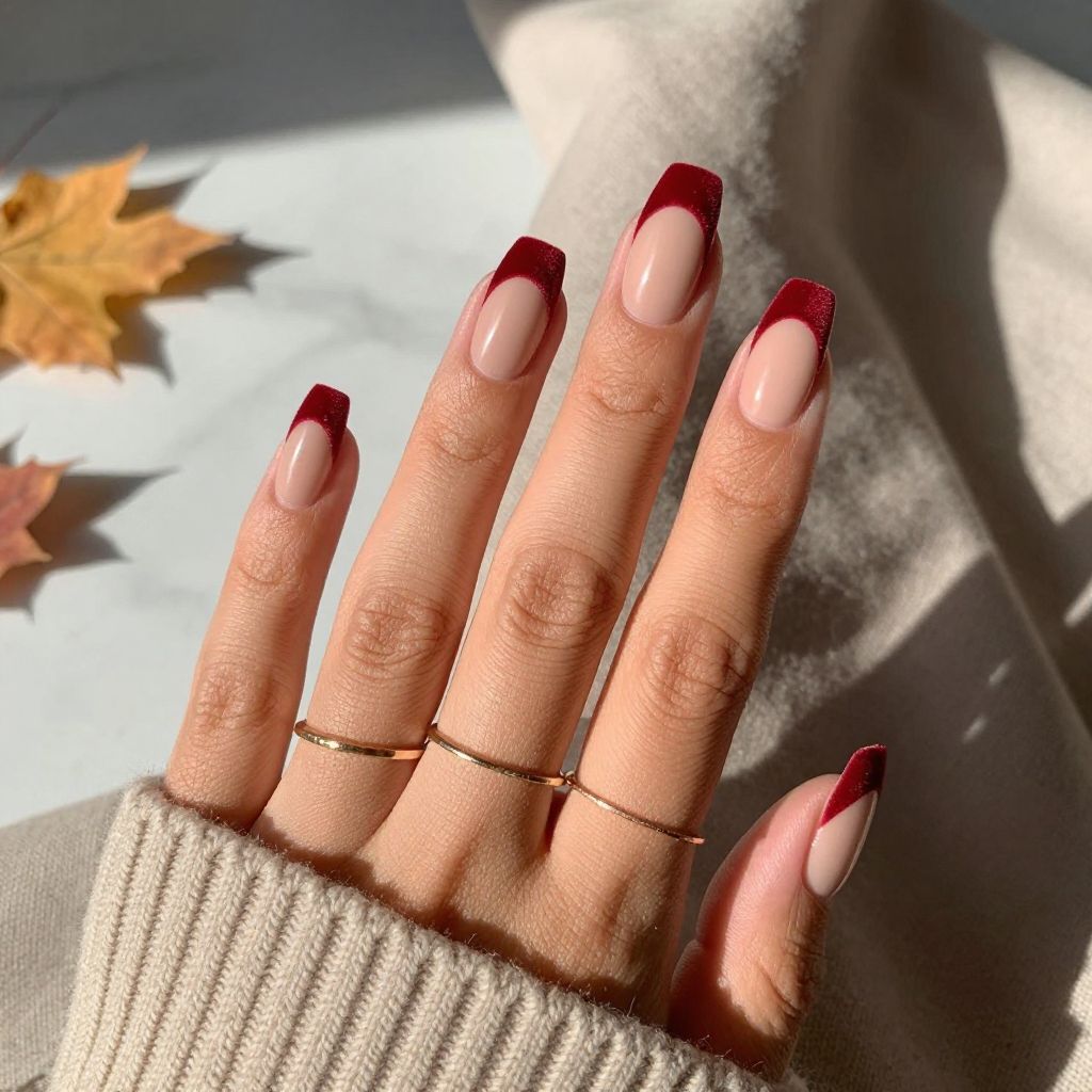 Red Velvet Tips with Matte Nude Base