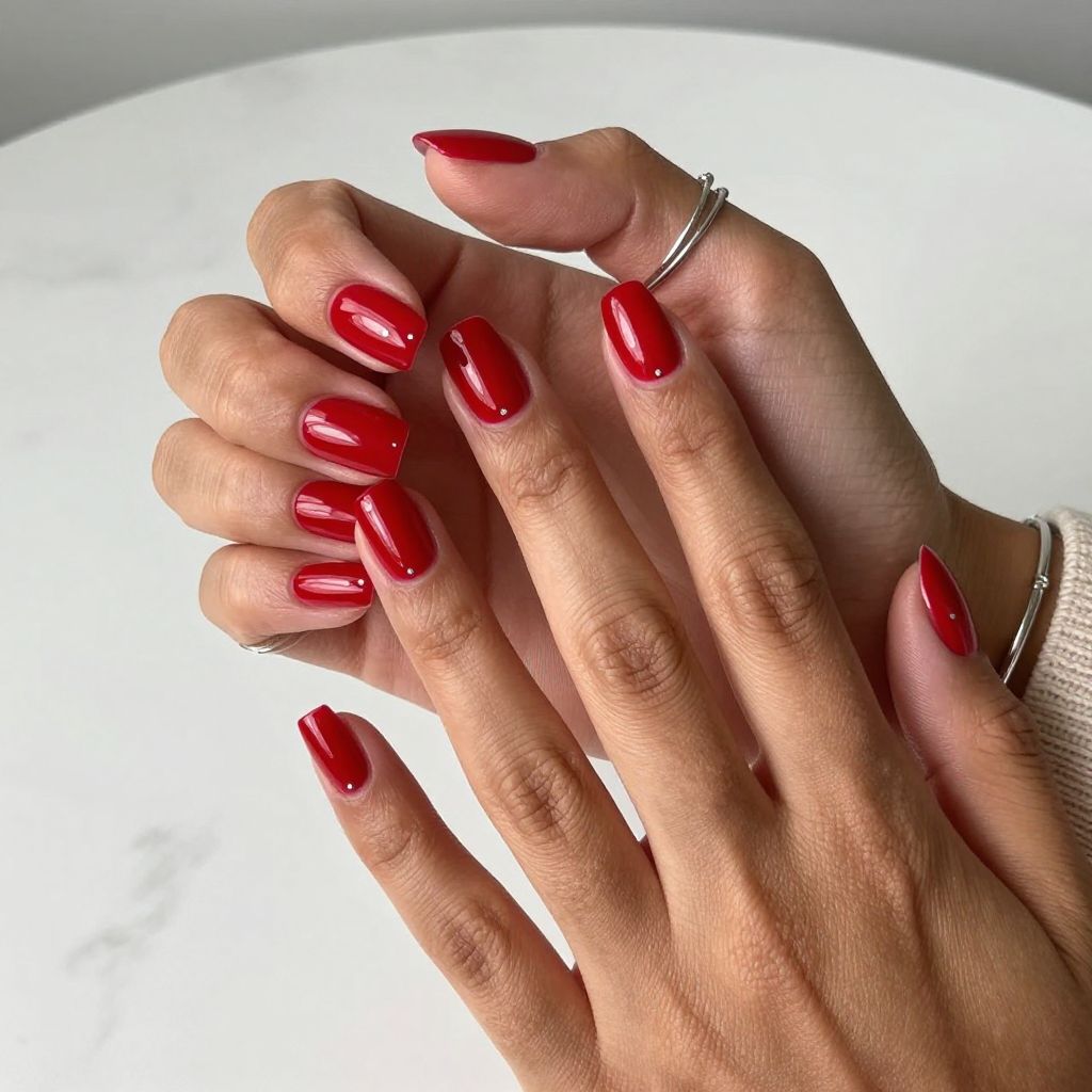 Vibrant Ruby with Minimalist Silver Dots