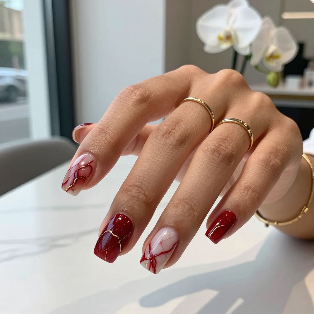 Red Marble Effect with Gold Veining