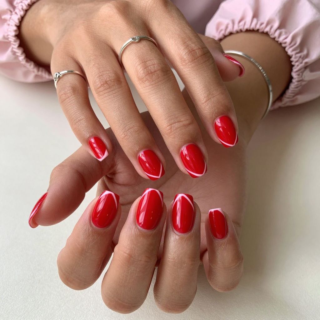 Fiery Red with Thin White Chevron Accents