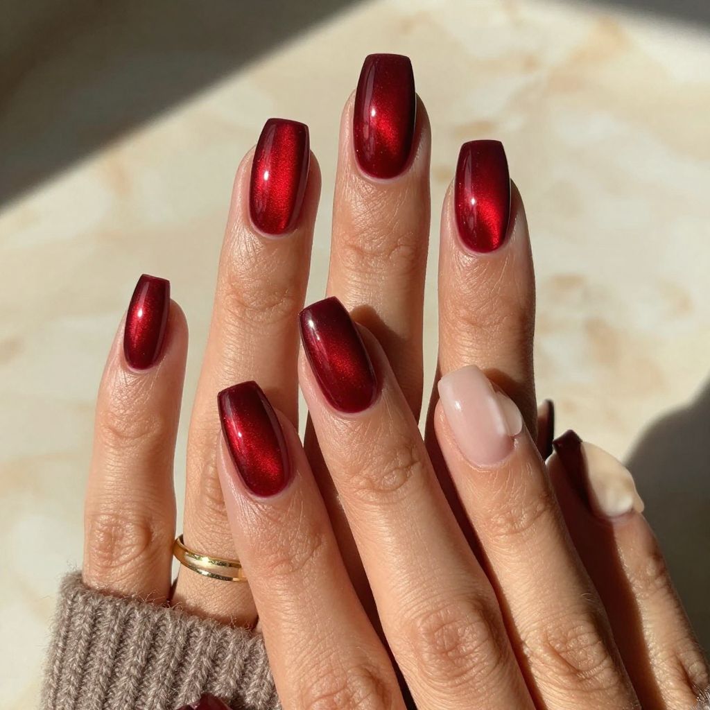 Deep Red Chrome with Subtle Ombre Effect