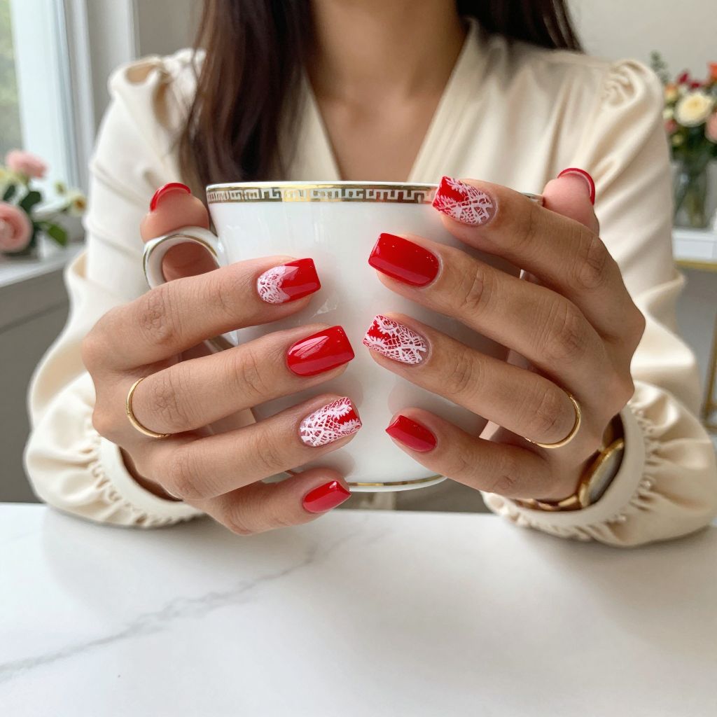 Bright Red with Delicate Lace Detailing