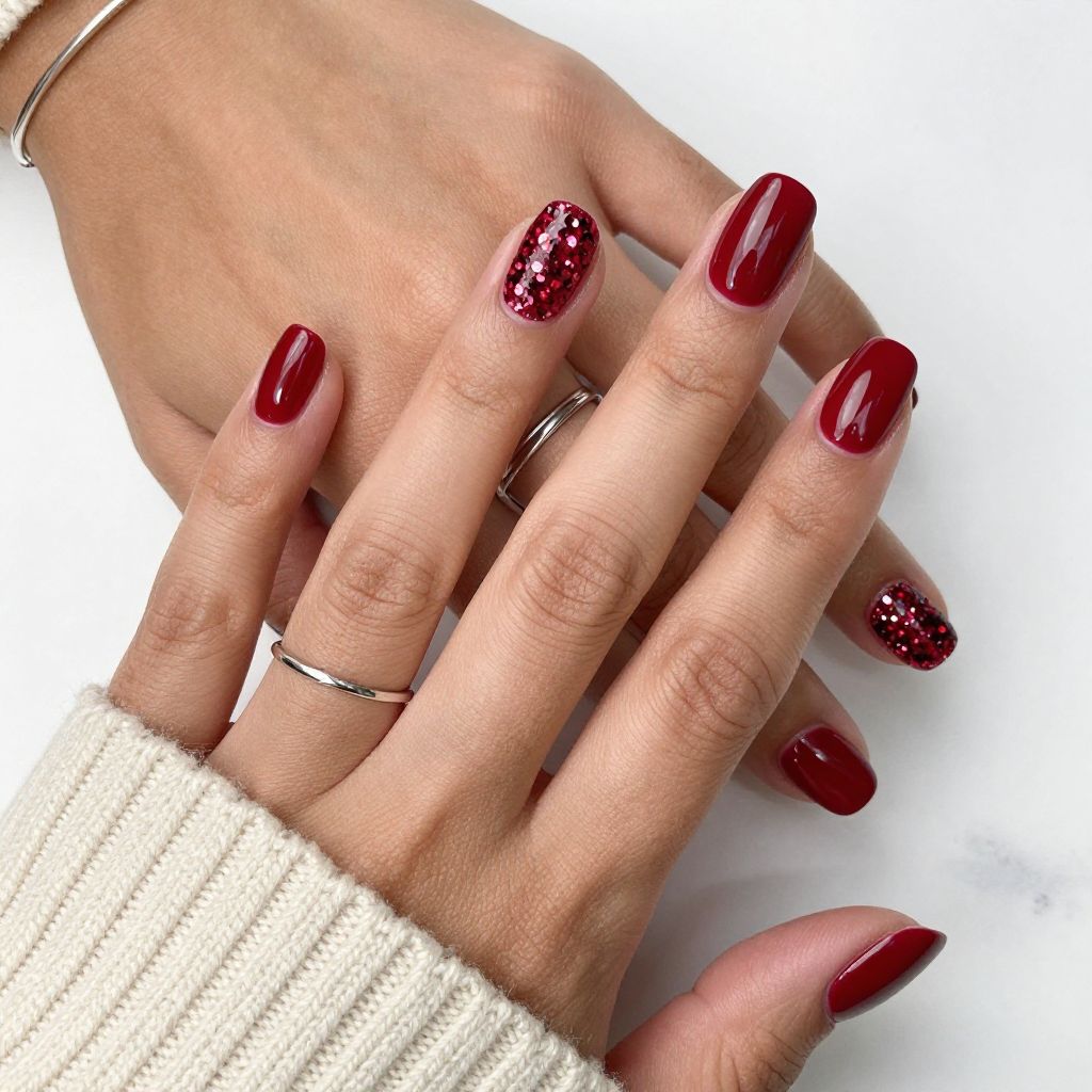 Glitter Accent on Scarlet Squares