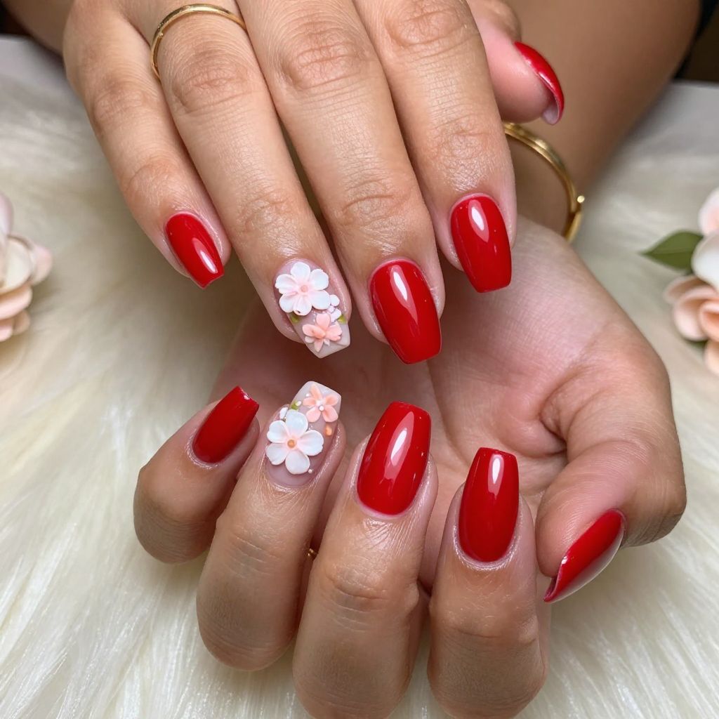 Candy Apple Shine with 3D Floral Embellishments