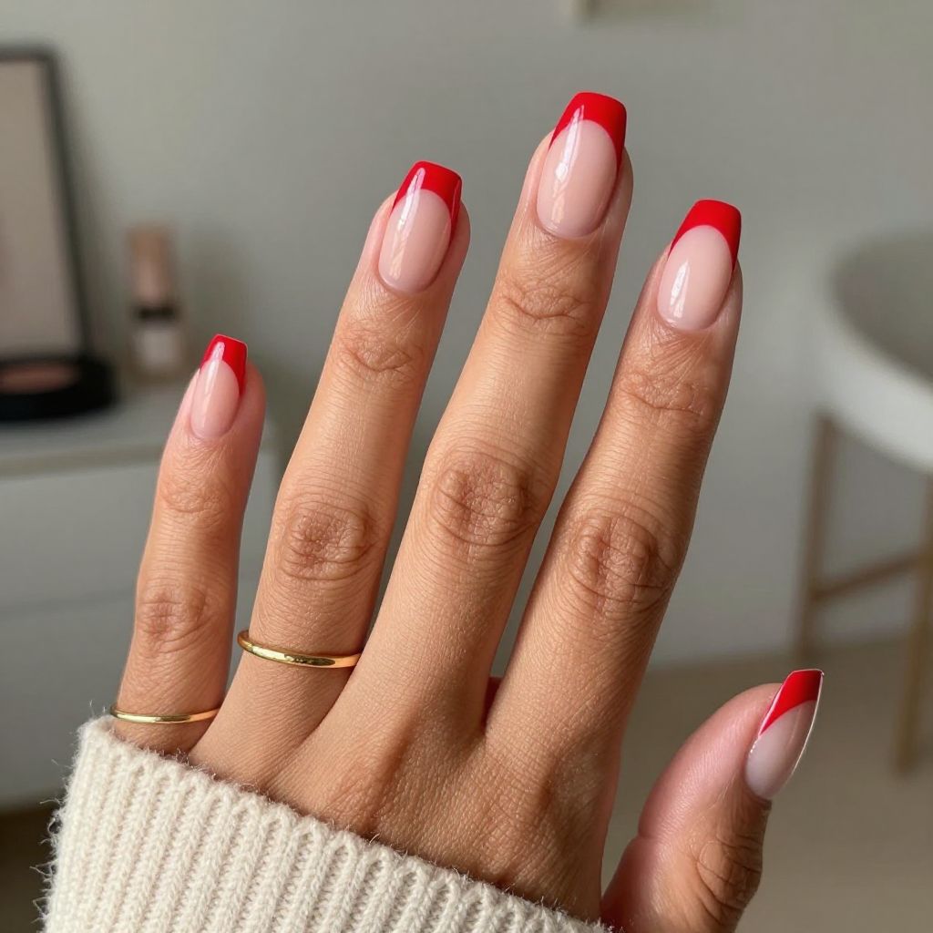 Red French Tips with Negative Space
