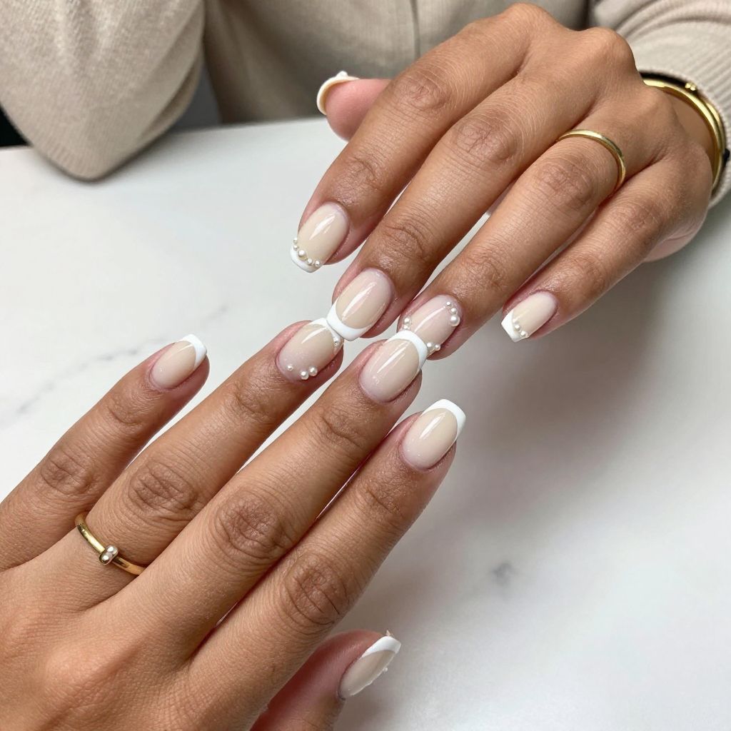 French Tips with Tiny Pearl Details