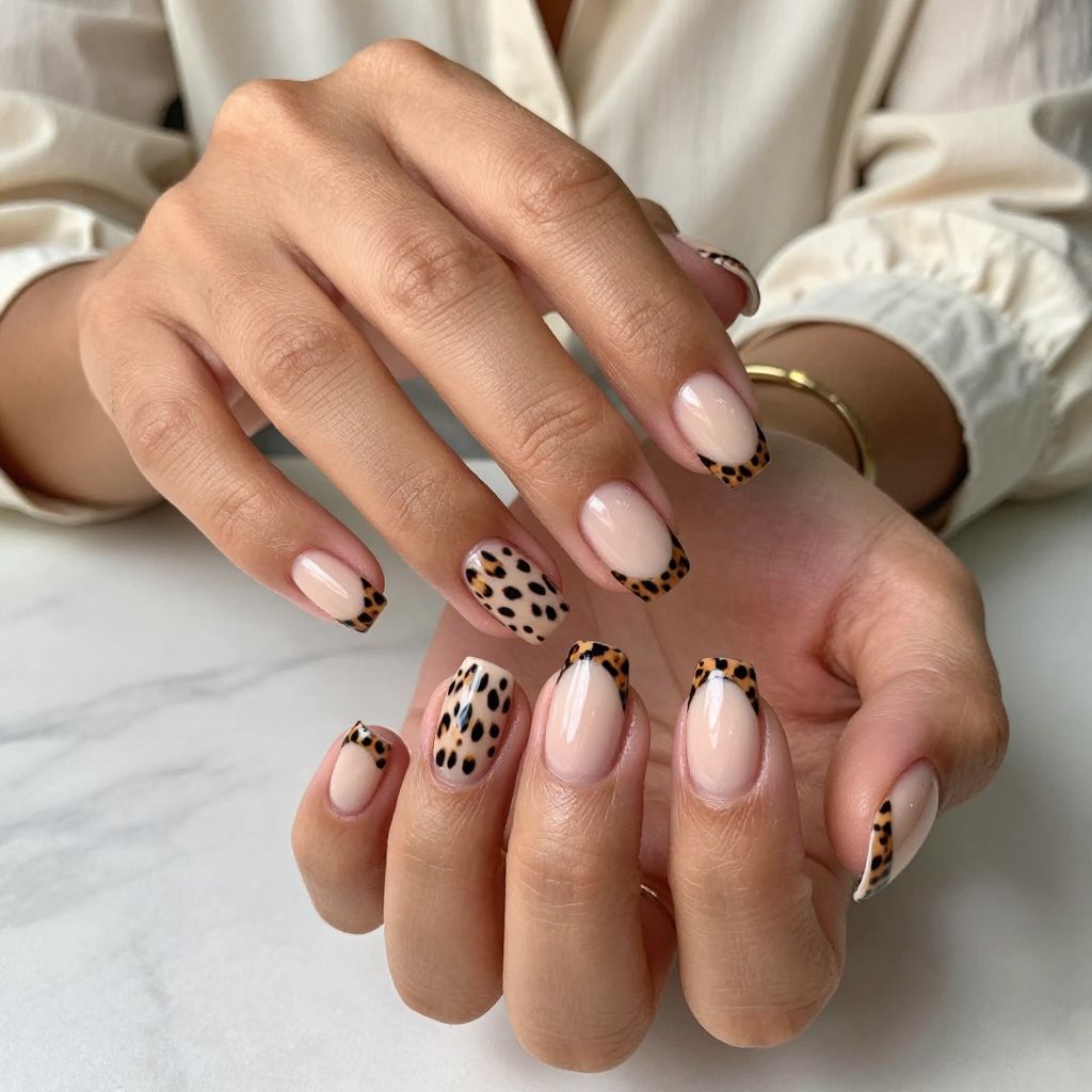 Leopard Print French Tips