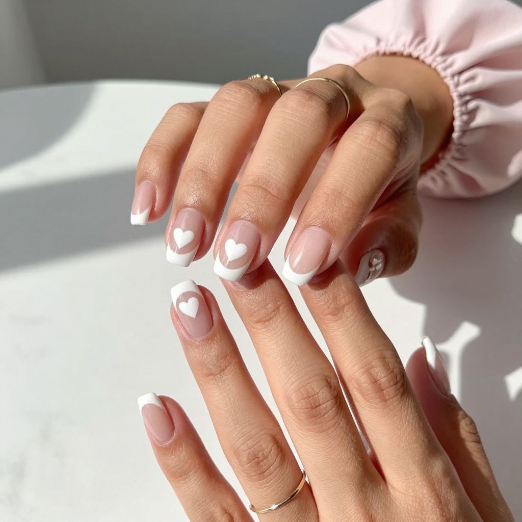 French Tips with a Negative Space Heart
