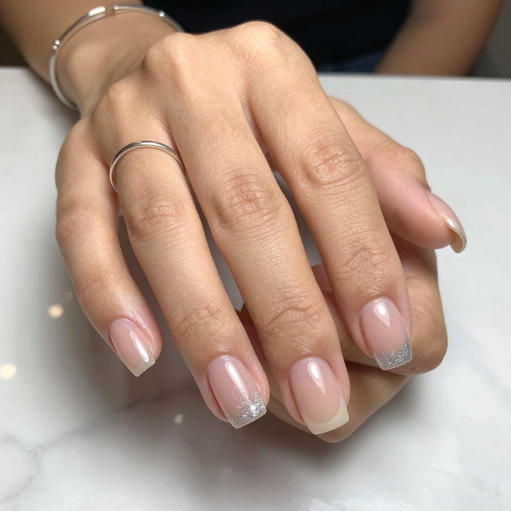 Subtle Silver Glitter Tips