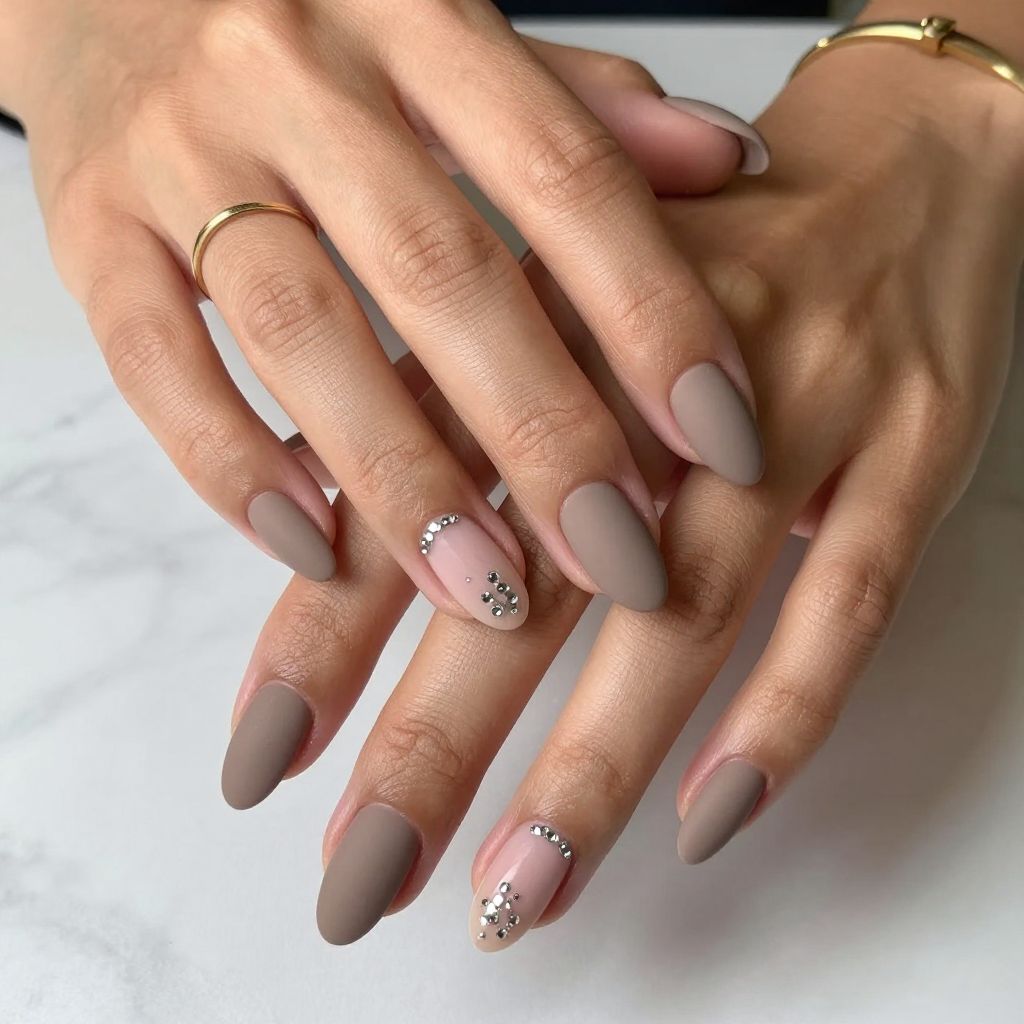 Matte Taupe with Rhinestone Accent