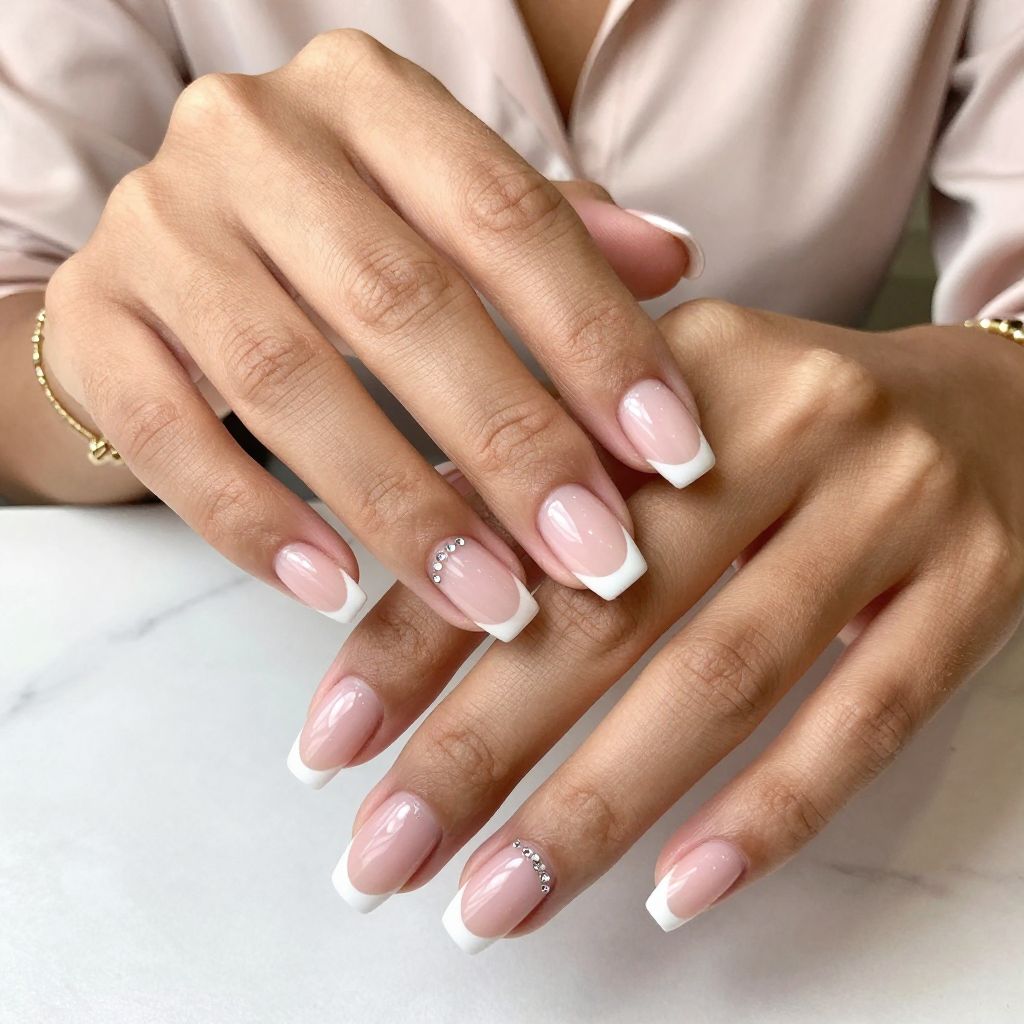 French Tips with Rhinestone Accents