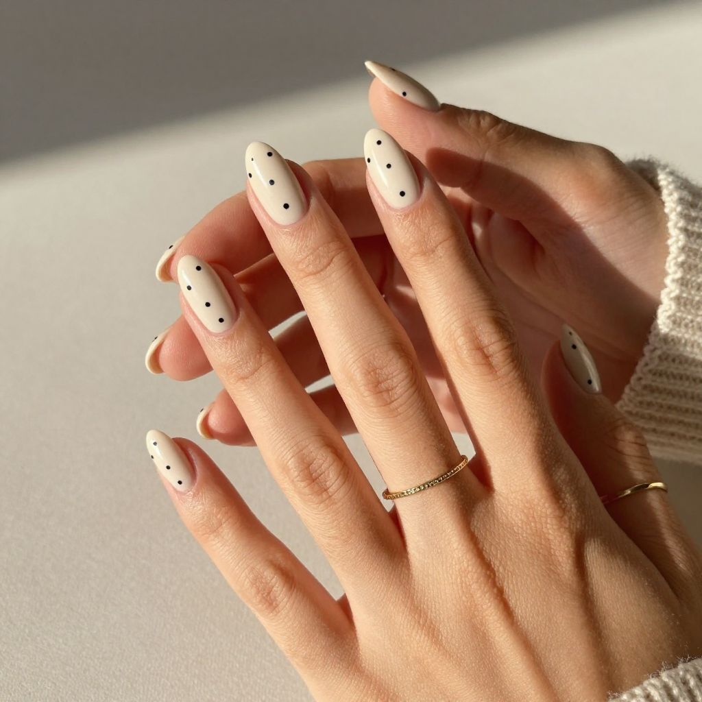 Creamy Beige with Matte Black Dots
