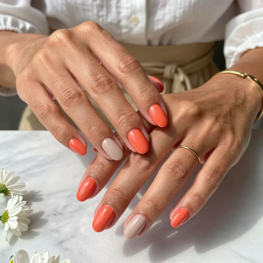 Bright Coral with Nude Accents