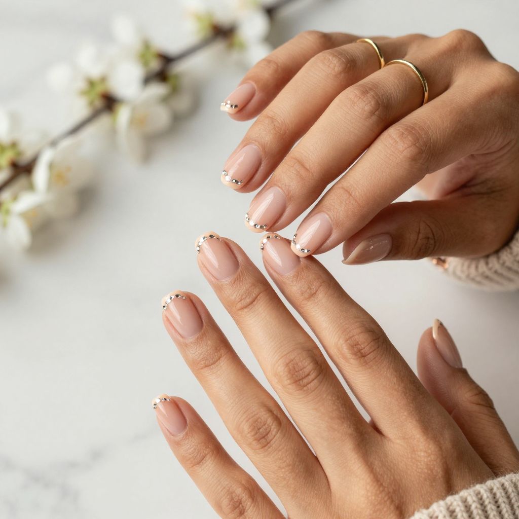 Sheer Peach with Tiny Crystal Accents