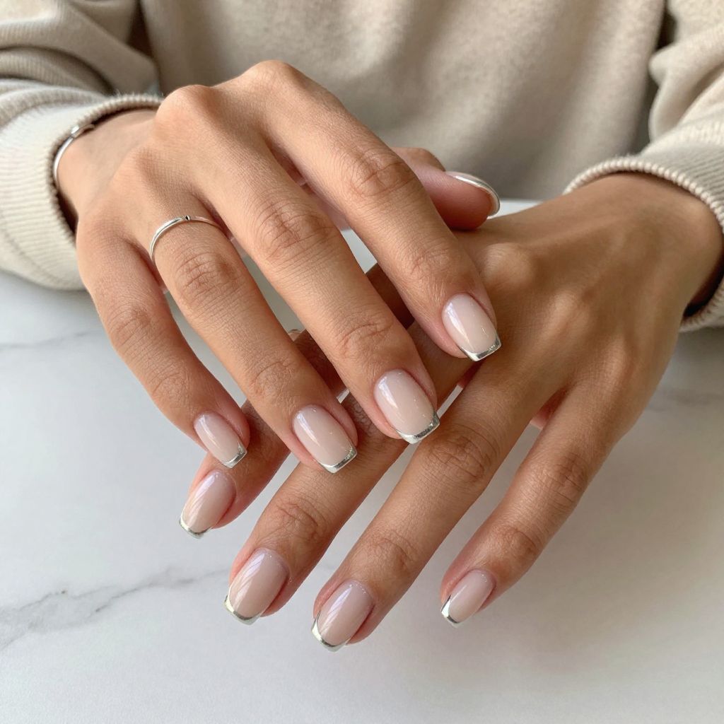 Chic Nude French with Silver Edge