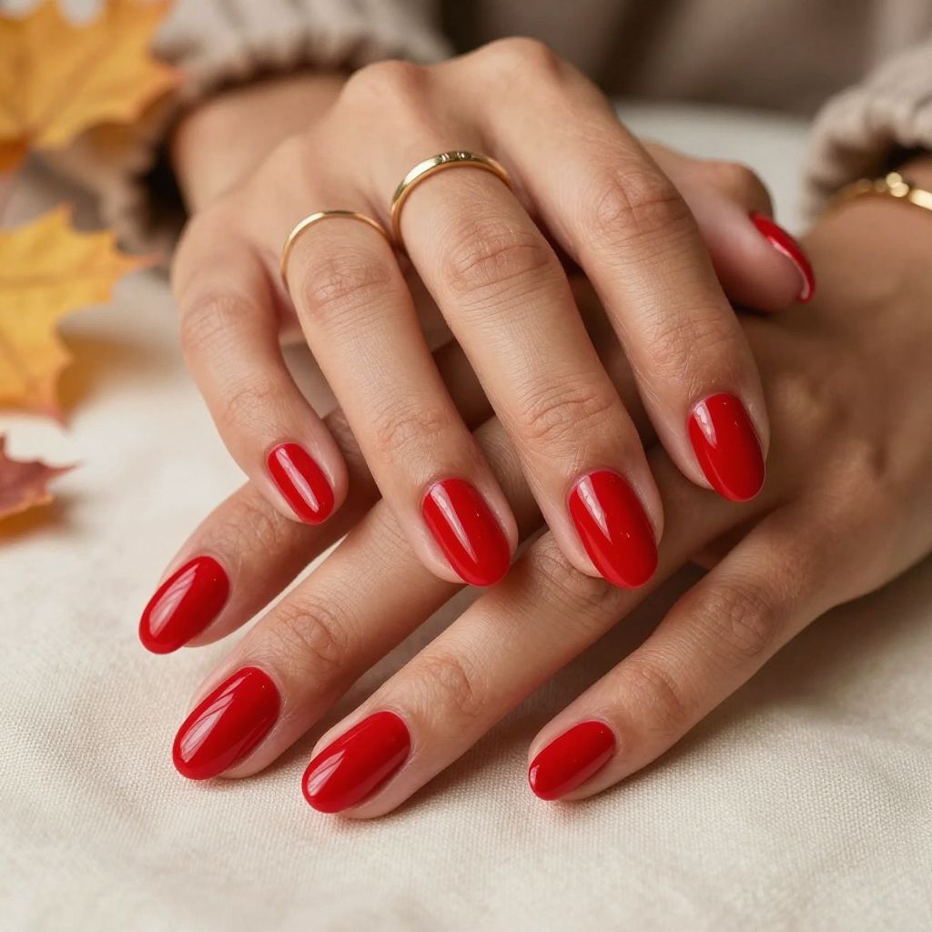 Bold Red Rounded Nails
