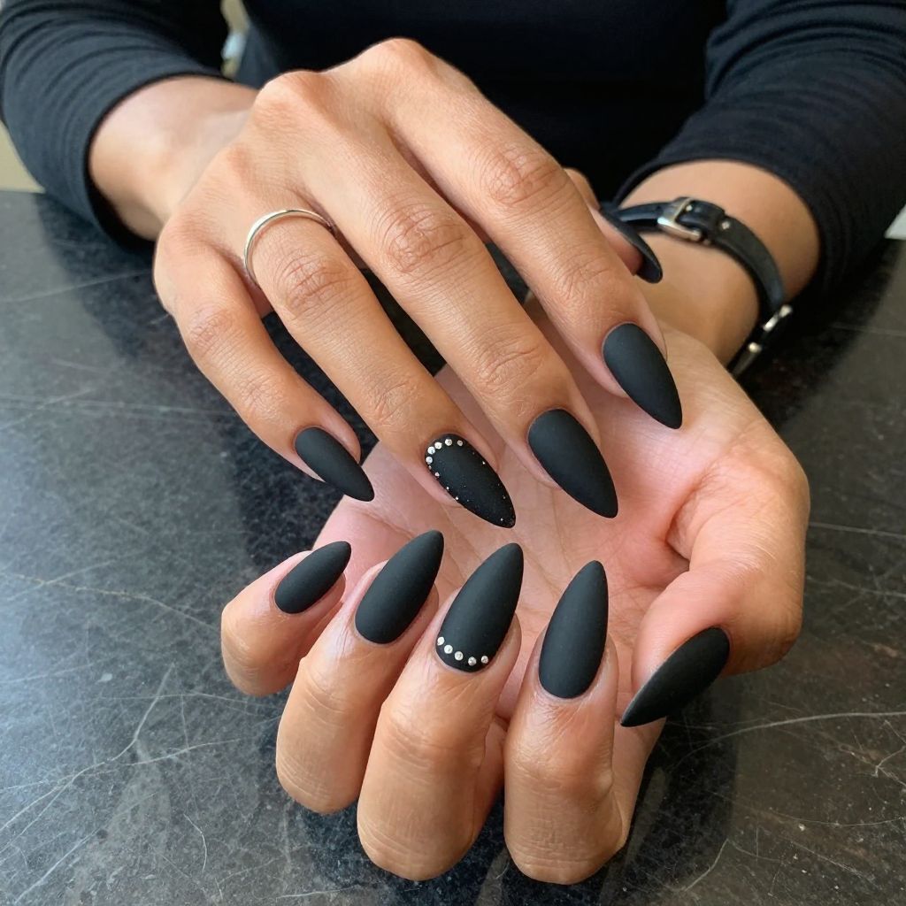 Sharp Stiletto Black Matte Nails