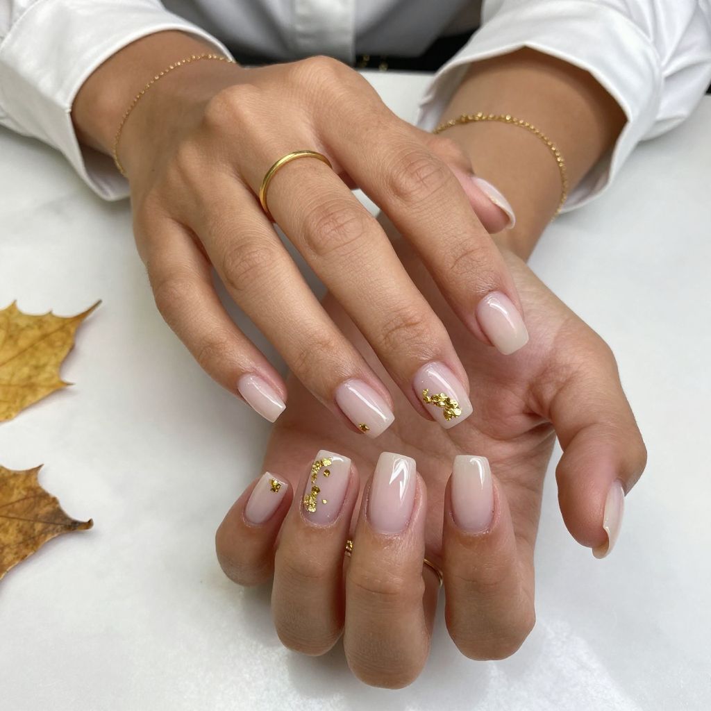 Glossy Clear with Tiny Gold Foil Nails