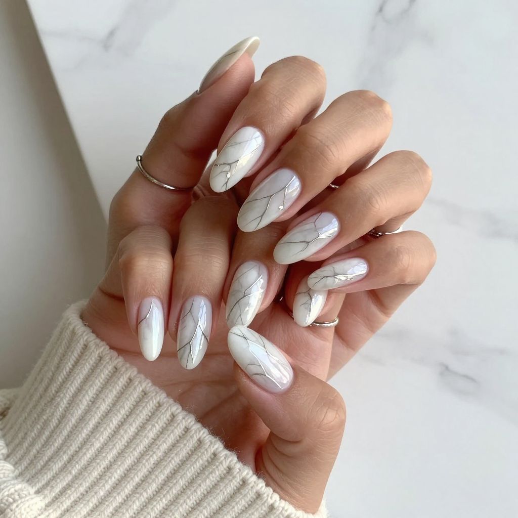 Glossy White Marble with Silver Veins