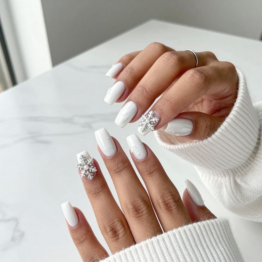 Snowflake Sculptures on Glossy White