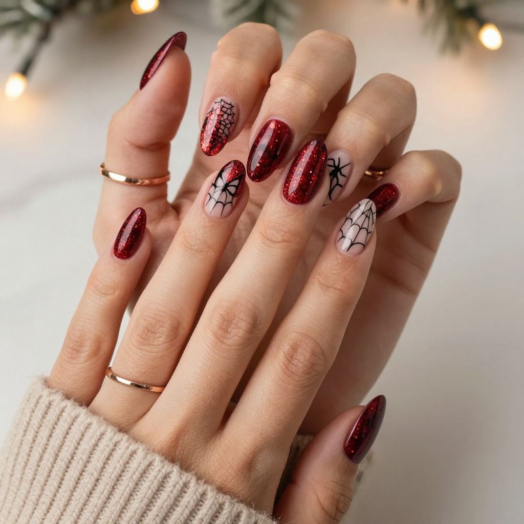 Red Glitter Gradient with Webs