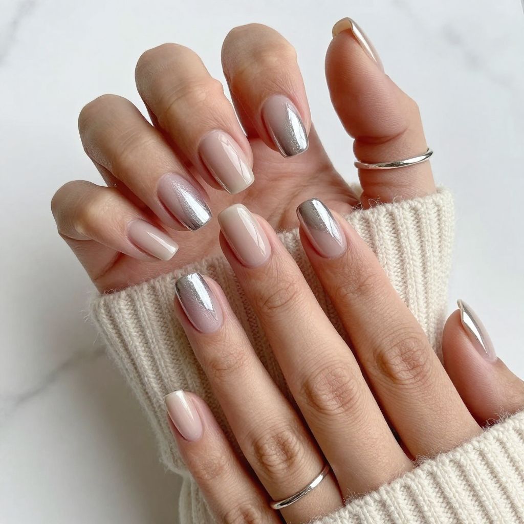 Nude with Silver Chrome Tips