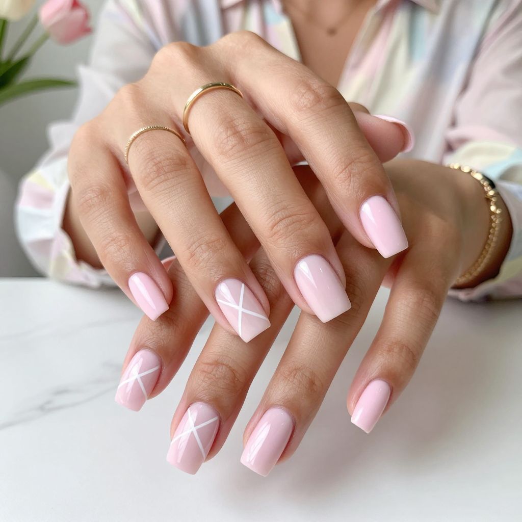 Soft Pink with White Geometric Lines
