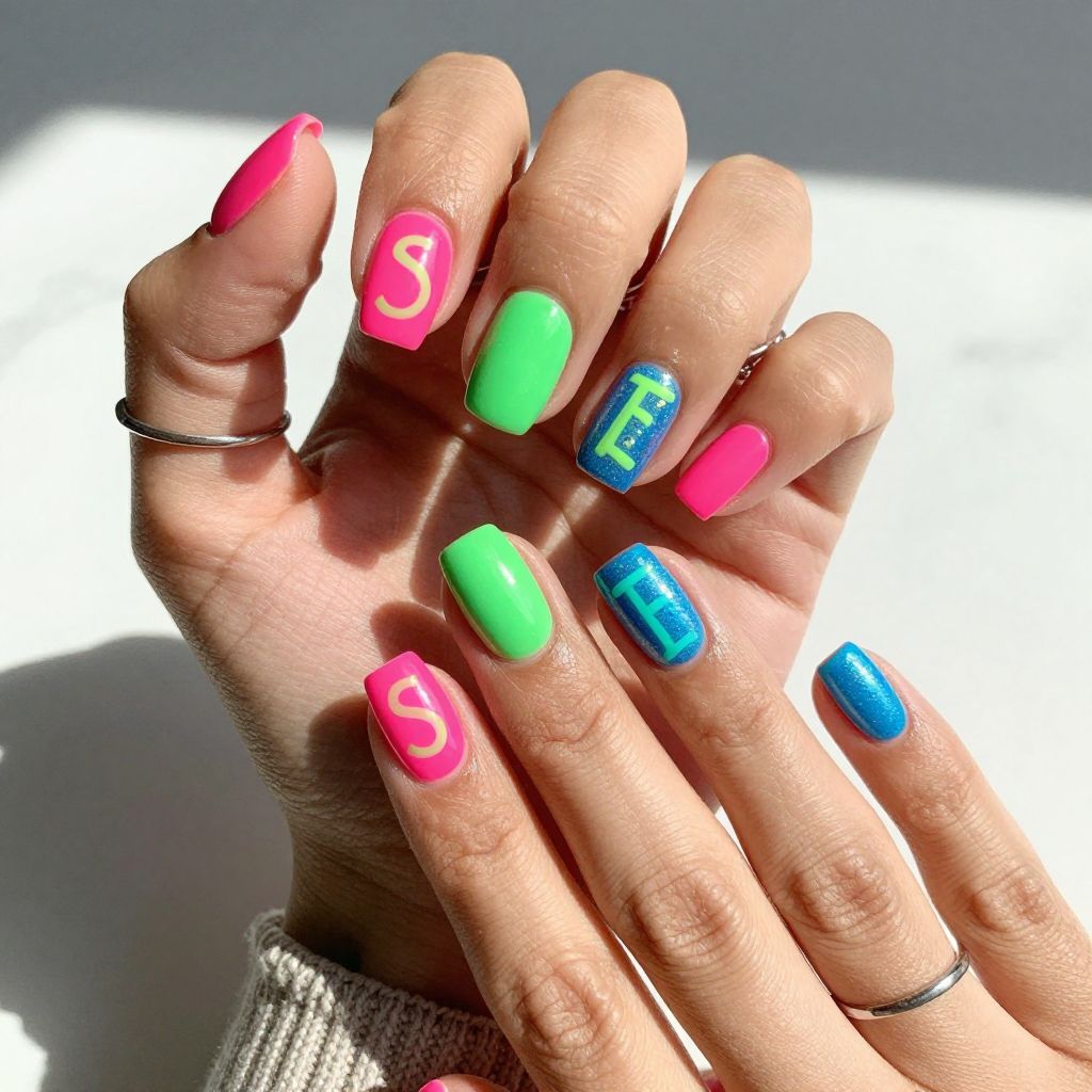 Electric Neon Logo Nails