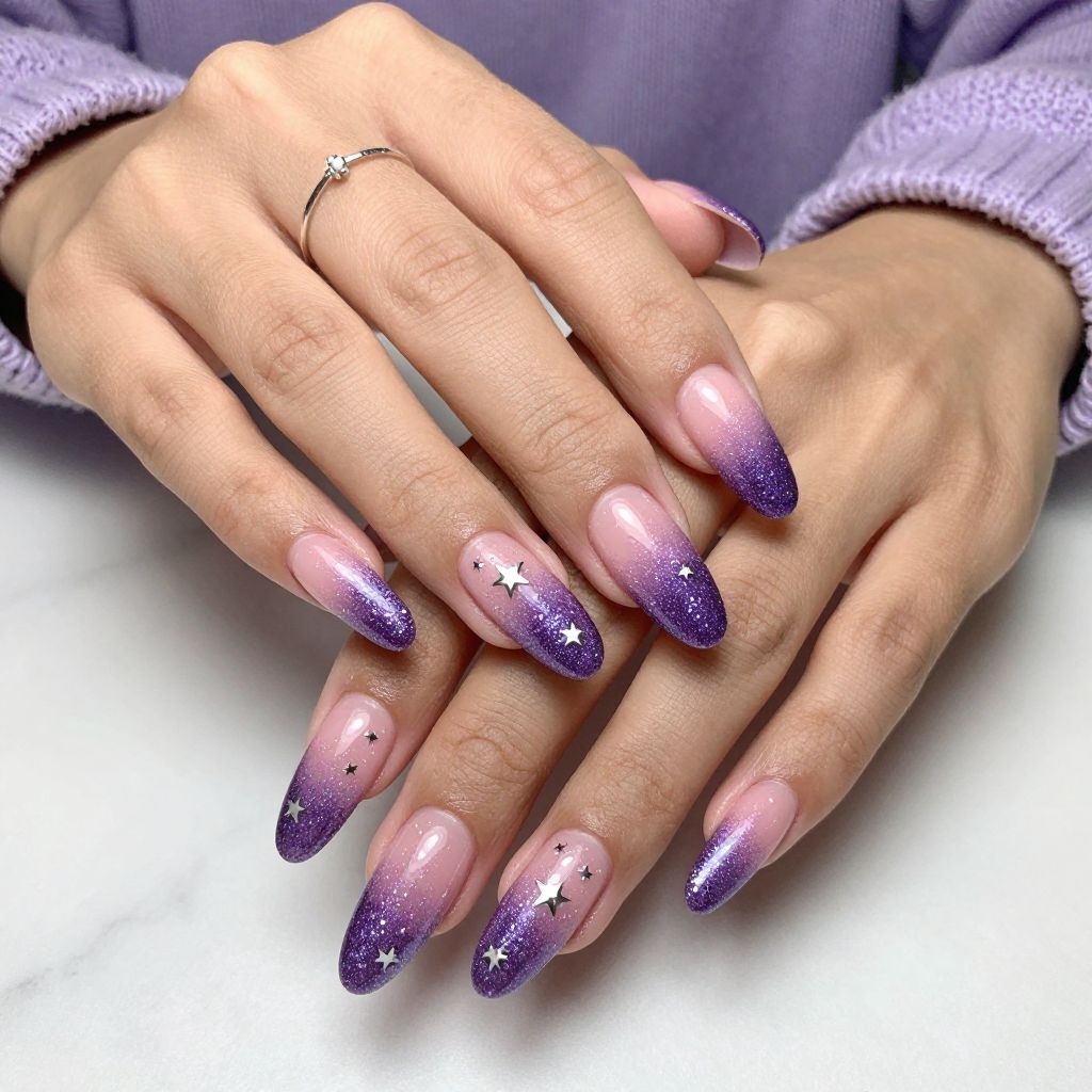 Glittery Ombre Pink to Purple With Tiny Star Embellishments
