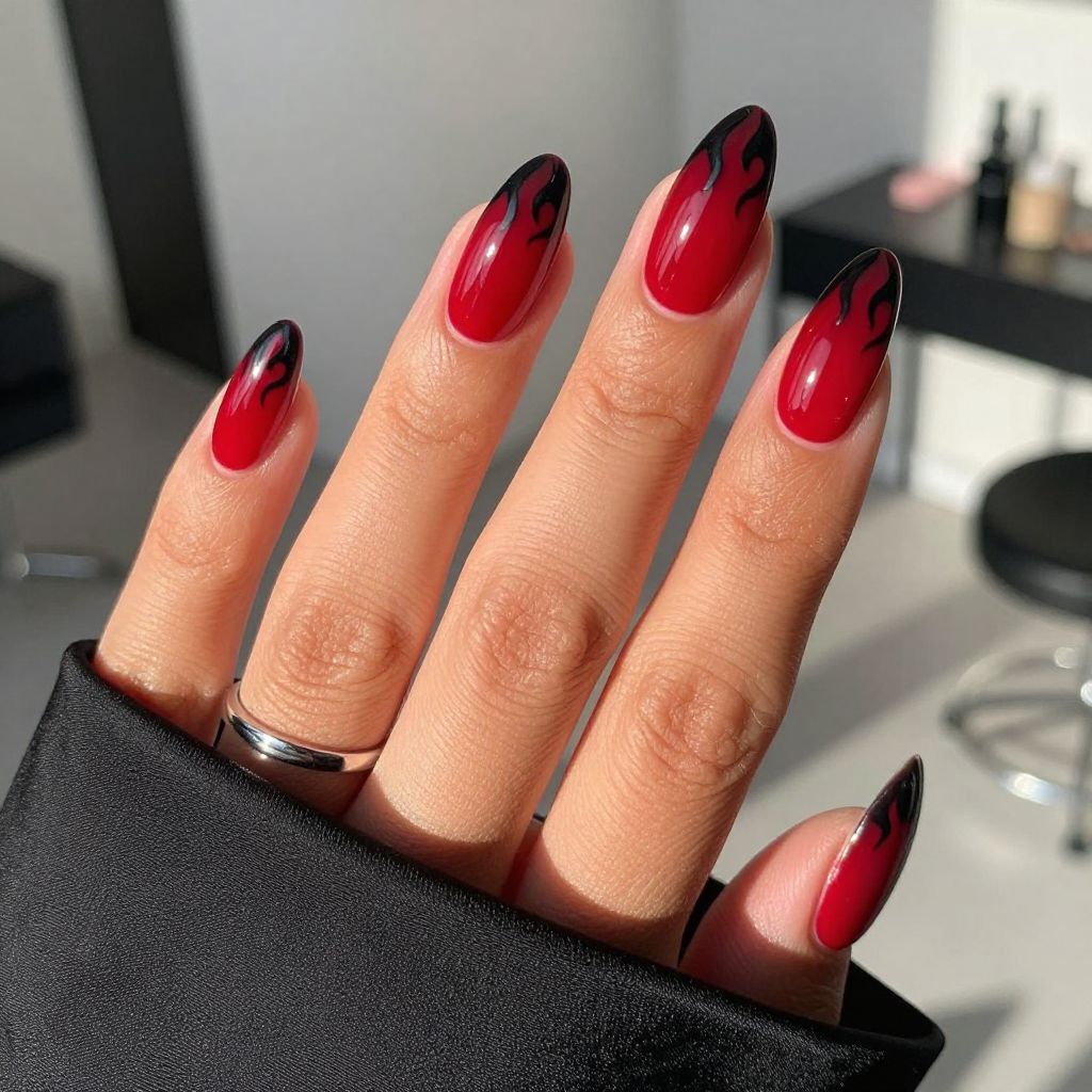 Crimson Flame Almond Nails