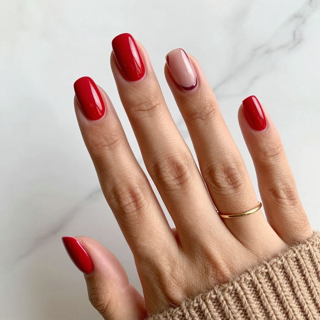 Short Glossy Ruby Nails