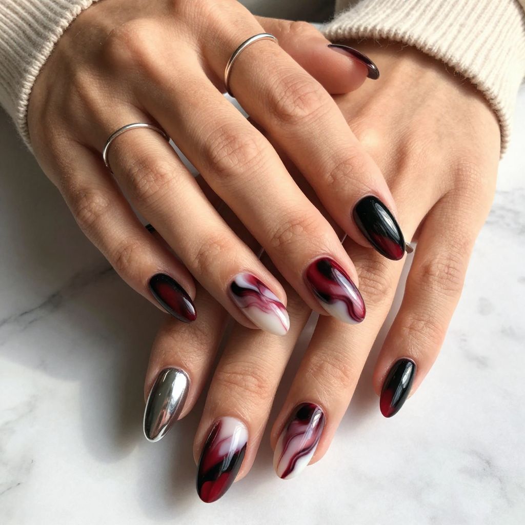 Blood Marble Coffin Nails
