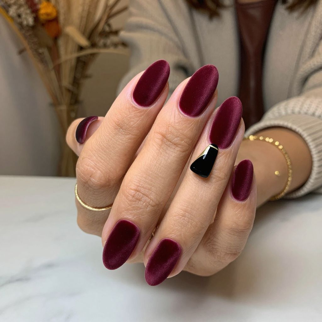 Burgundy Velvet Nails