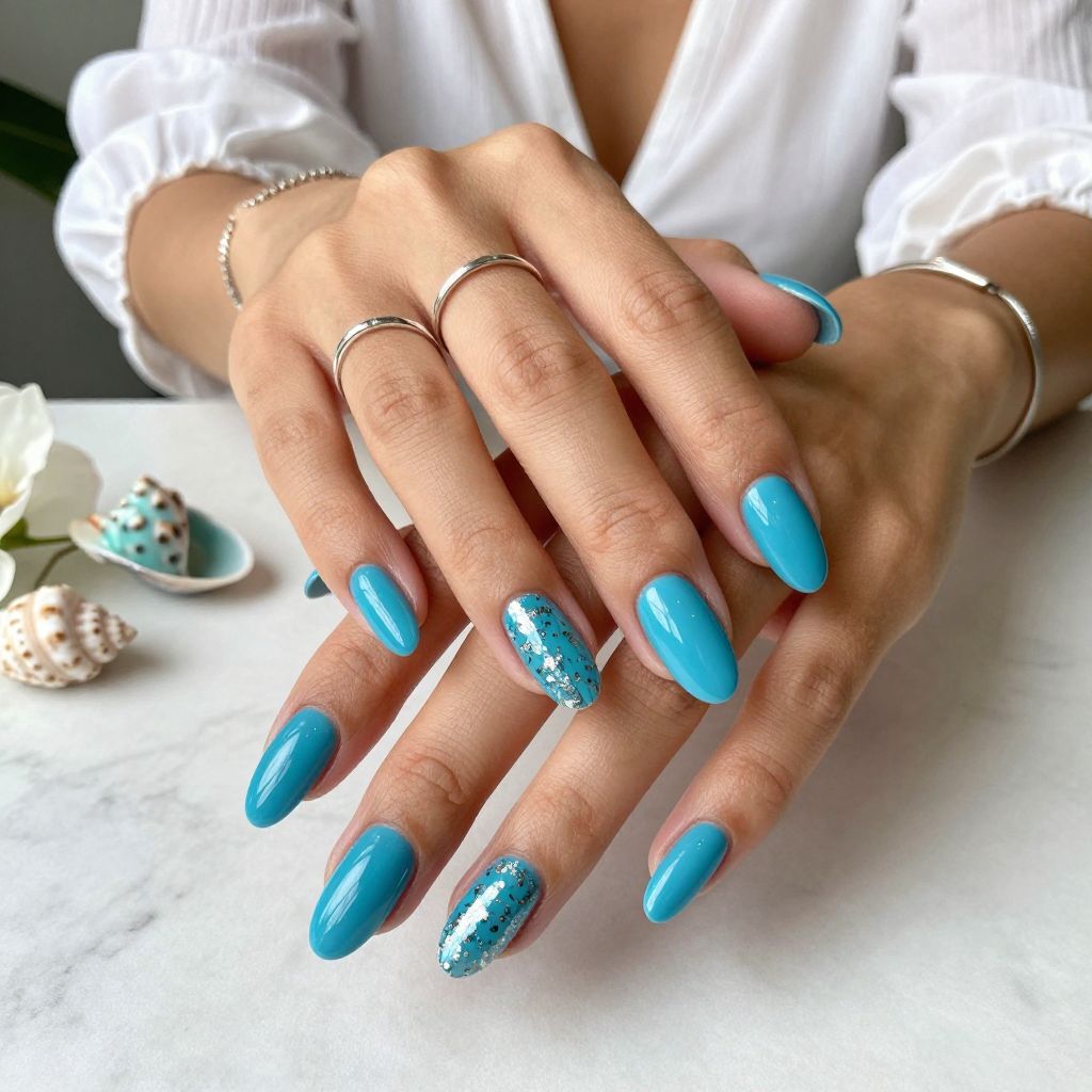 Turquoise Waves with Silver Foil