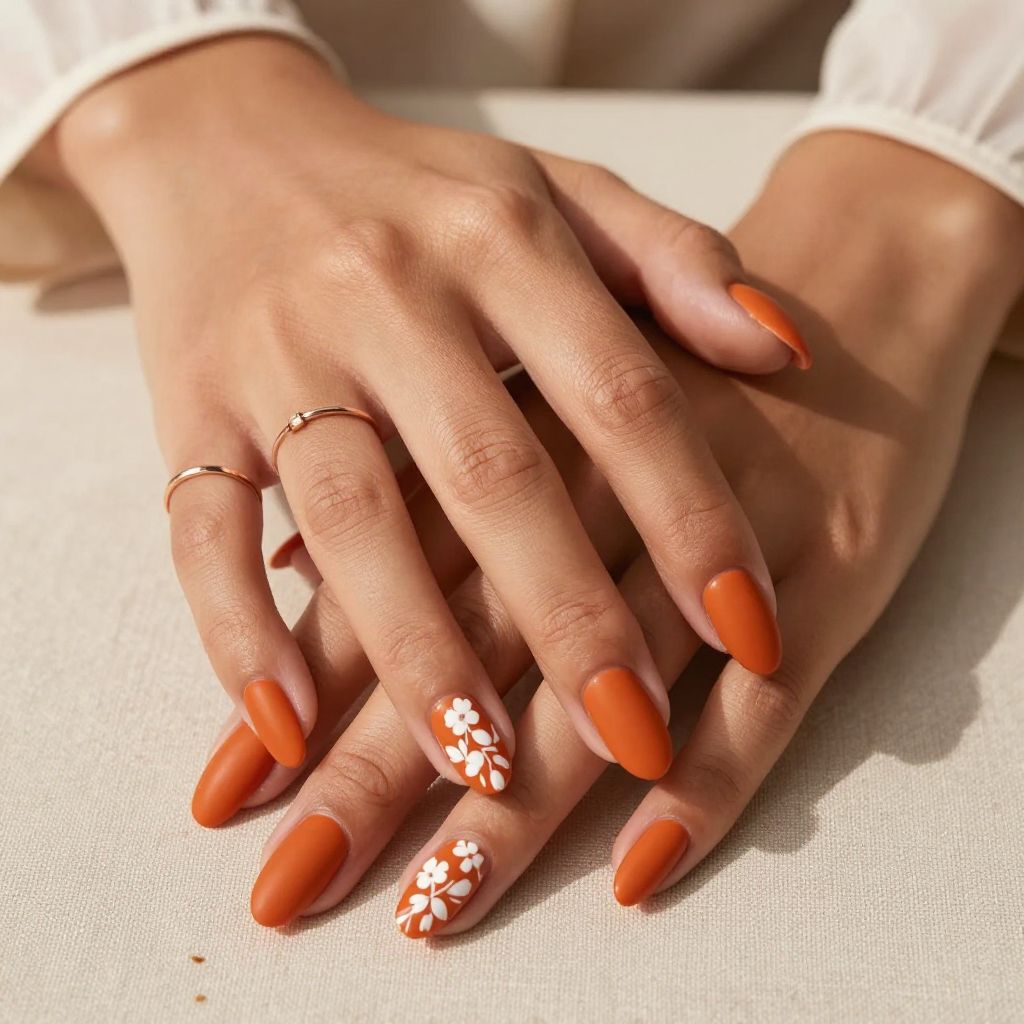 Matte Orange with White Floral Accents