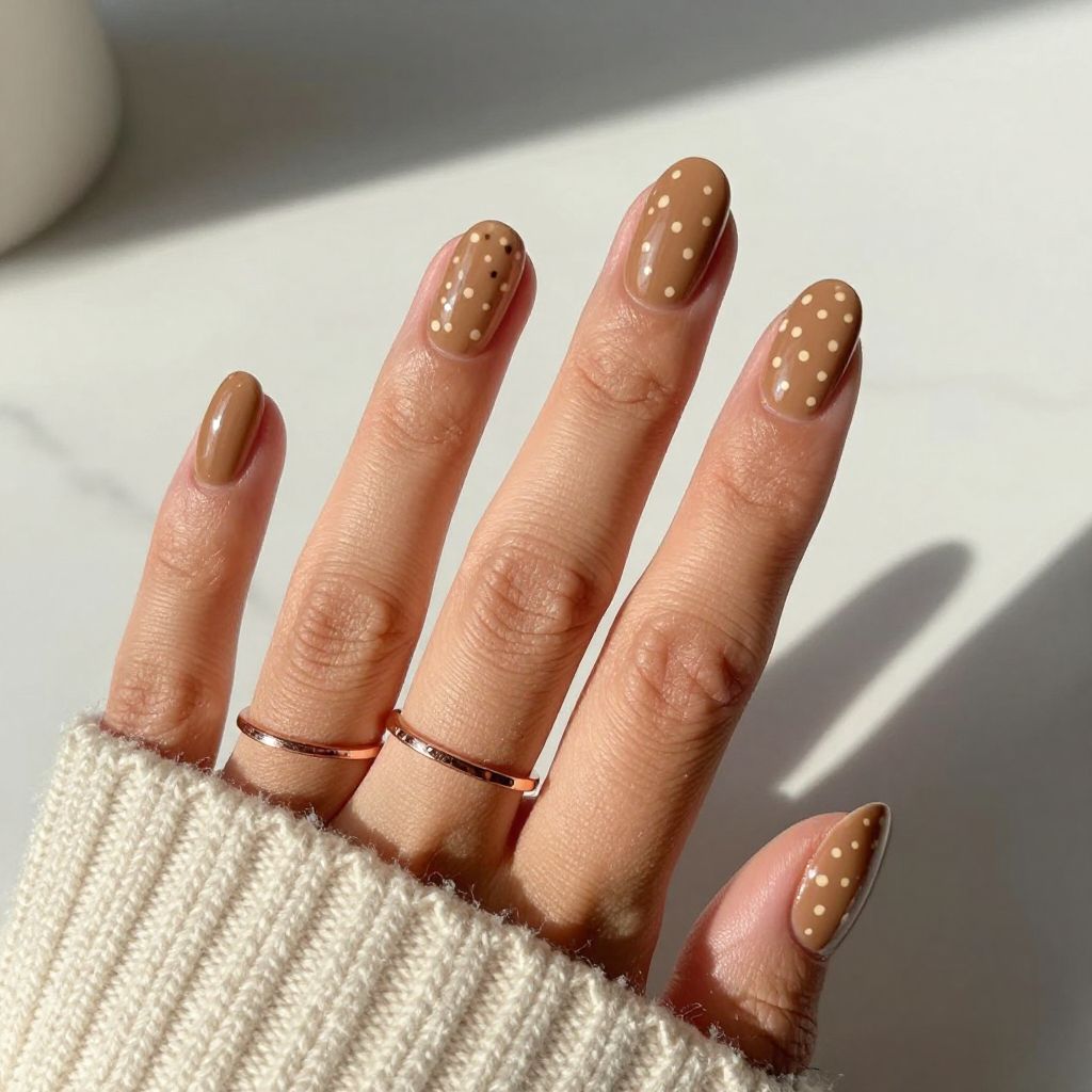 Glossy Tan with Tiny Matte Polka Dots