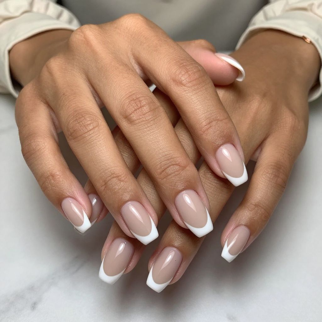 Classic White V Tips on Nude Base