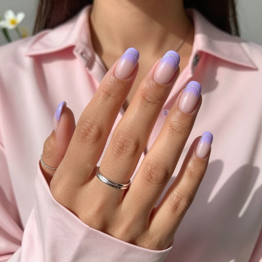 Soft Lavender V Tips with Glitter Outline