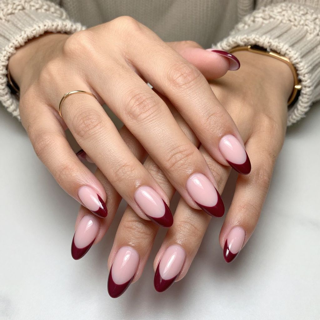 Burgundy V Tips on Light Pink Base