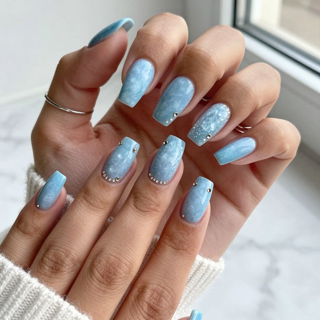 Icy Blue V Tips with Silver Rhinestones