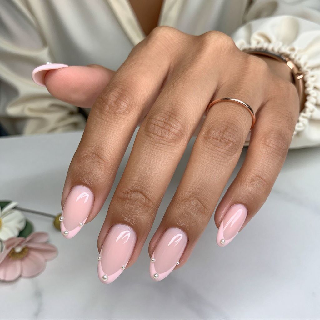 Blush Pink V Tips with Pearl Accents
