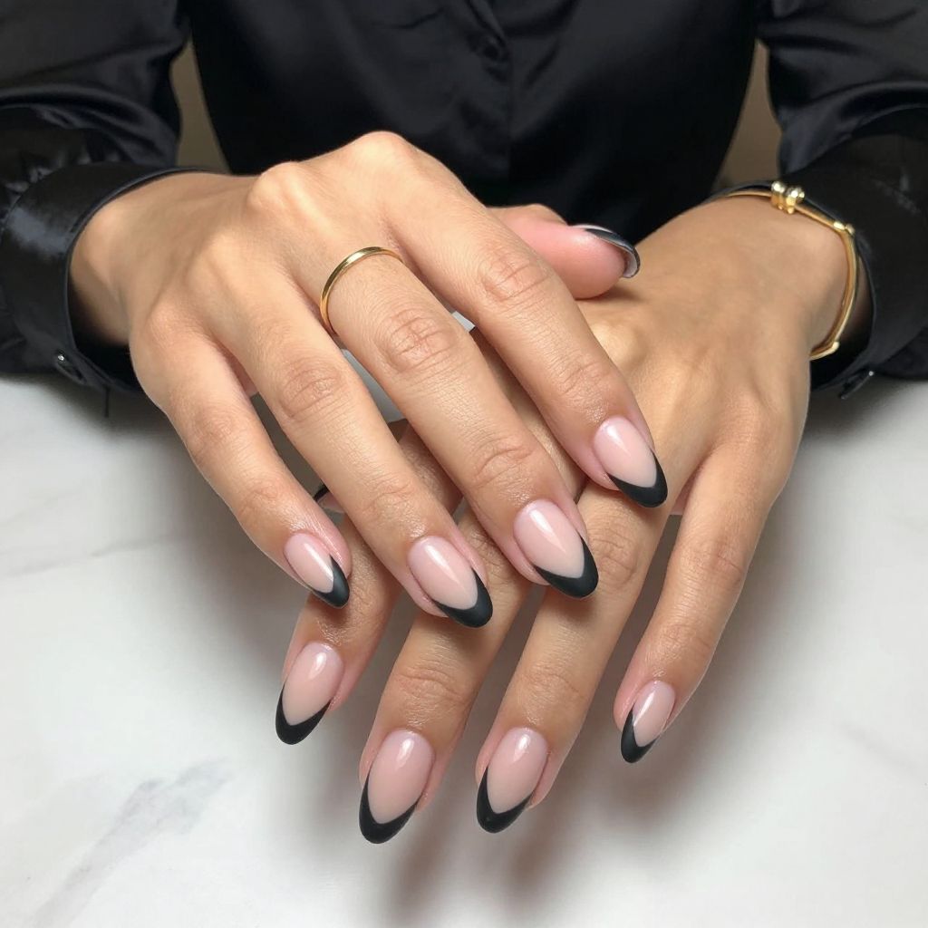 Matte Black V Tips with Glossy Nude Base