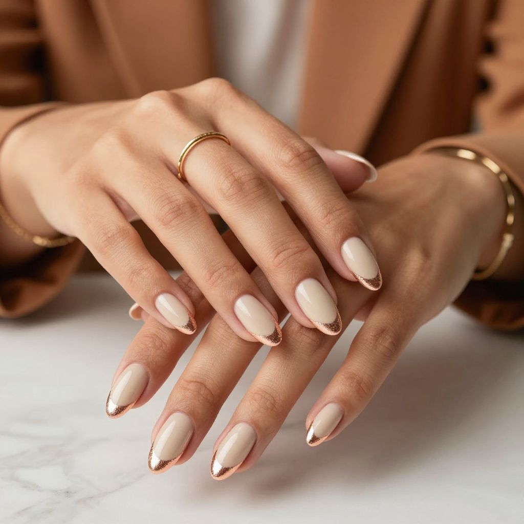 Rose Gold Foil V Tips on Soft Beige