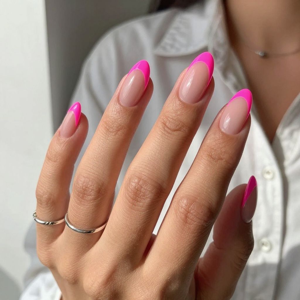 Neon V Tips on Clear Nails