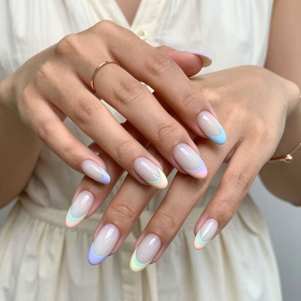 Pastel Rainbow V Tips on Sheer White