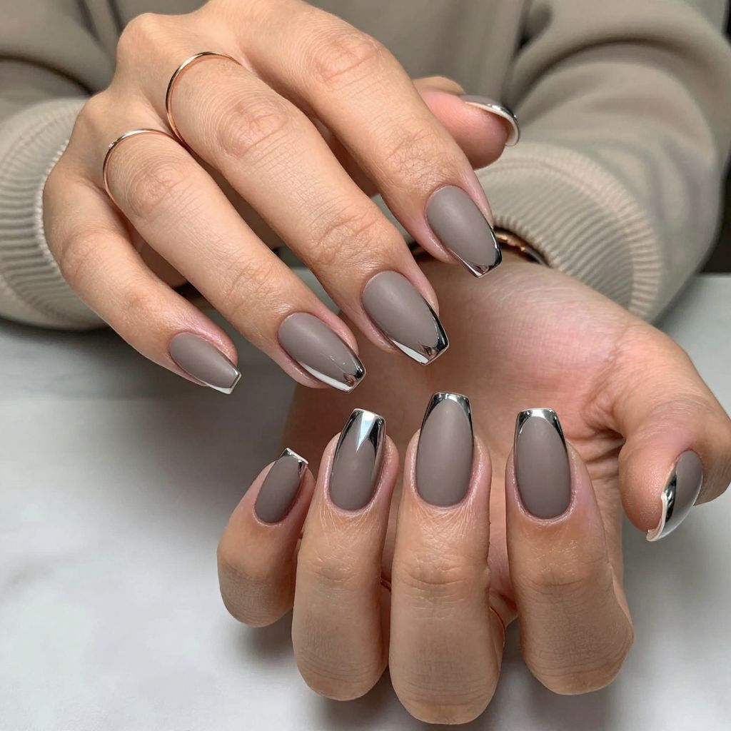 Metallic Chrome V Tips on Neutral Taupe