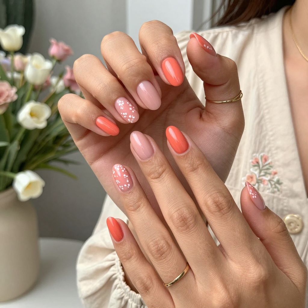Bright Coral with Floral Detail