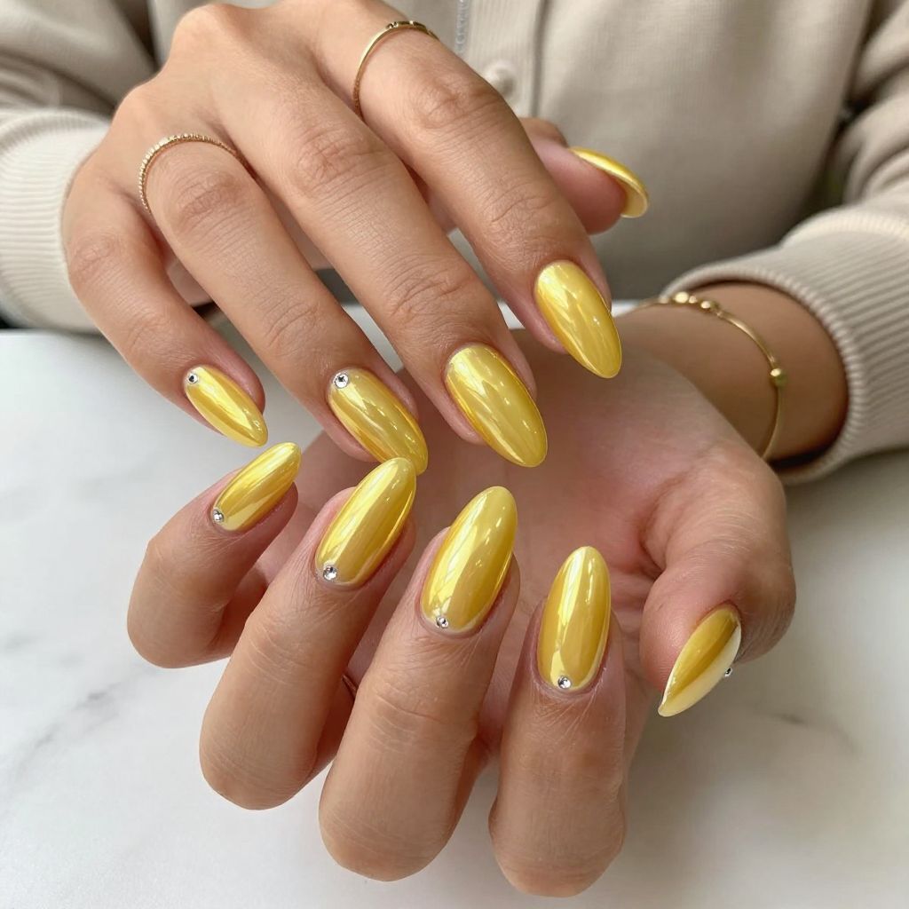 Mirrored Yellow Chrome with Crystal Tips