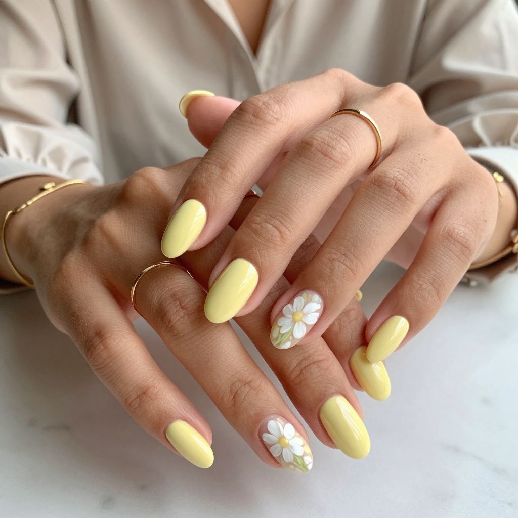 Pastel Yellow Chrome with Floral Accents