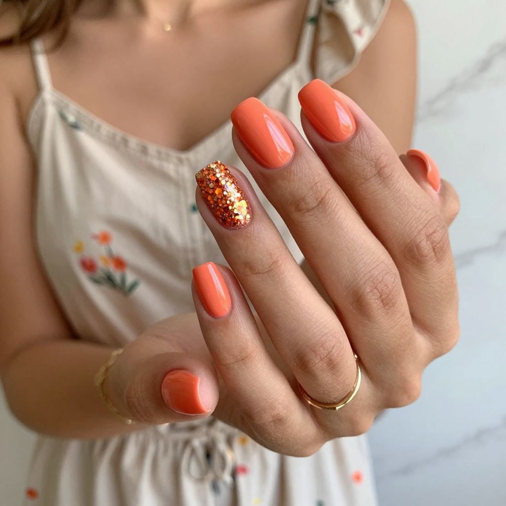 Coral Pop with Glitter Accent